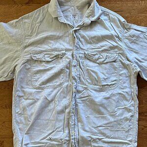 Valentino Light Blue Grey Shirt Vintage Oversized Button Down Dress Linen Collar